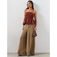 Mango High-Rise Wide Leg Trousers - Khaki
