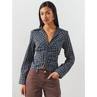 Mango Gathered Check Blouse - Blue