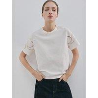 Mango Embroidered Cutwork Cotton T-Shirt - Cream