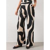 Mango Printed Straight Trousers - Black