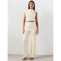Mango Asymmetric Long Jumpsuit - Ecru