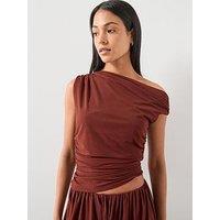 Mango Asymmetric Gathered T-Shirt - Russet