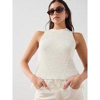 Mango Lace-Trimmed Knit Top - Cream