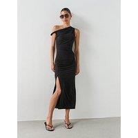 Mango Asymmetrical Dress With Side Slit - Black