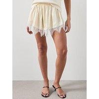 Mango Satin Lace Shorts - Ecru