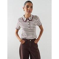 Mango Scalloped Striped Polo - Red