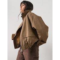 Mango Houndstooth High-Collar Jacket - Brown