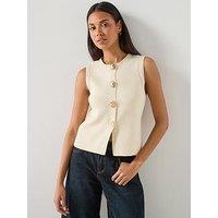 Mango Knitted Waistcoat With Contrast Piping - Cream