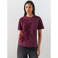 Mango Floral-Embroidered Cotton T-Shirt - Red