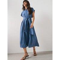 Mango Belt Shirt Dress - Blue