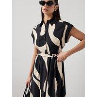 Mango Printed Shirt Dress - Black