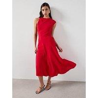 Mango Asymmetric Sleeve Midi Dress - Red