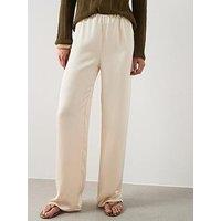 Mango Satin Straight-Fit Trousers - Cream - Beige