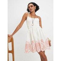River Island Emb Palm Cutwork Hem Mini Drss - Cream