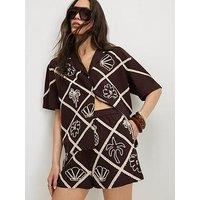 River Island Embroidered Motif Co-Ord Short - Brown