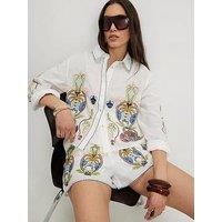 River Island Emb Palm Placement Co-Ord Shirt - White