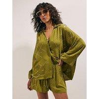 River Island Long Sleeve Palm Hotfix Co-Ord Shirt - Green