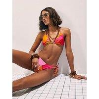 River Island Leaf Print Bikini Top - Pink