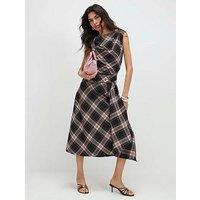 River Island Short Check Cowl Detail Asym Midi Dress - Pink