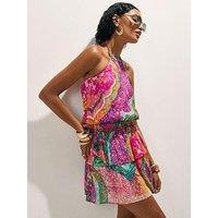 River Island Del Mar Halter Shirred Waist Dress - Pink