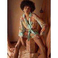 River Island Del Mar Tie Front Emb Cutwork Co-Ord Shirt - Green