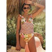 River Island Del Mar Frill Sleeve Swimsuit - Pink