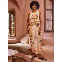 River Island Del Mar Floral Cutwork Crop Co-Ord Trouser - Cream