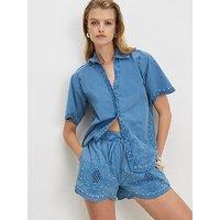 River Island Chambray Cutwork Embellished Shorts Co-Ord - Blue