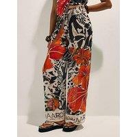 River Island Del Mar Wide Leg Floral Placed Trouser - Black