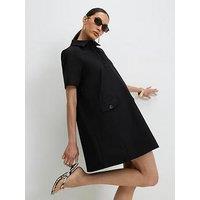 River Island Short Sleeve Cotton Sateen Mini Dress - Black