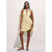River Island Halter Neck Palm Print Mini Dress - Yellow