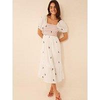 Accessorize Puff Sleeve Cherry Embroidered Midi Dress