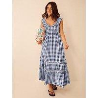 Accessorize Gingham Print Ruffle Midi Dress
