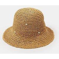 Accessorize Beaded Flower Straw Bucket Hat