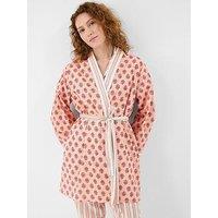 Accessorize Block Print Cotton Short Dressing Gown