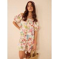 Accessorize Summer Print Puff Sleeve Mini Dress
