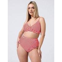 Yours Curve Striped Bikini Bottoms - Red