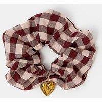 Accessorize Heart Charm Check Print Hair Scrunchie