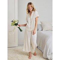 Chelsea Peers Satin Scallop Edge Long Pyjama Set - Cream