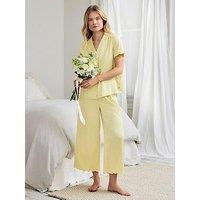 Chelsea Peers Satin Scallop Edge Long Pyjama Set - Butter Yellow