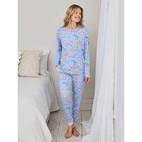Chelsea Peers Dinosaur Print Long Pyjama Set - Blue