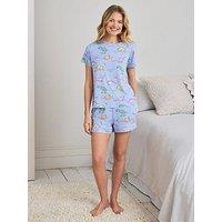 Chelsea Peers Dinosaur Print Short Pyjama Set - Blue