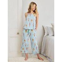 Chelsea Peers Organic Cotton Swimming Society Stripe Print Cami Long Pyjama Set