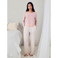 Chelsea Peers Pointelle & Organic Cotton Suit Stripe Print Long Pyjama Set