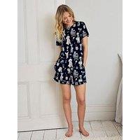 Chelsea Peers Tencel Modal Tennis Dogs Print Short Pyjama Set - Navy