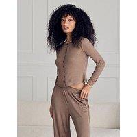 Chelsea Peers Button-Up Rib Cardigan - Taupe