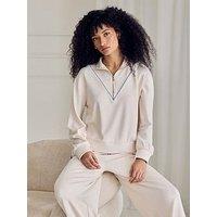 Chelsea Peers Luxecomfort Scuba Half-Zip Long Sleeve Sweatshirt - Cream