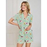 Chelsea Peers Organic Cotton Playing Card Animals Print Short Pyjama Set