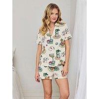Chelsea Peers Organic Cotton Cocktails & Cards Print Short Pyjama Set