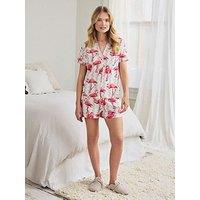 Chelsea Peers Organic Cotton Flamingo Stripe Print Short Pyjama Set
